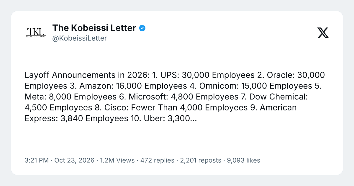 2026 Layoff Tracker: UPS and Oracle Each Cut 30,000 Jobs | Pioneerlands ...