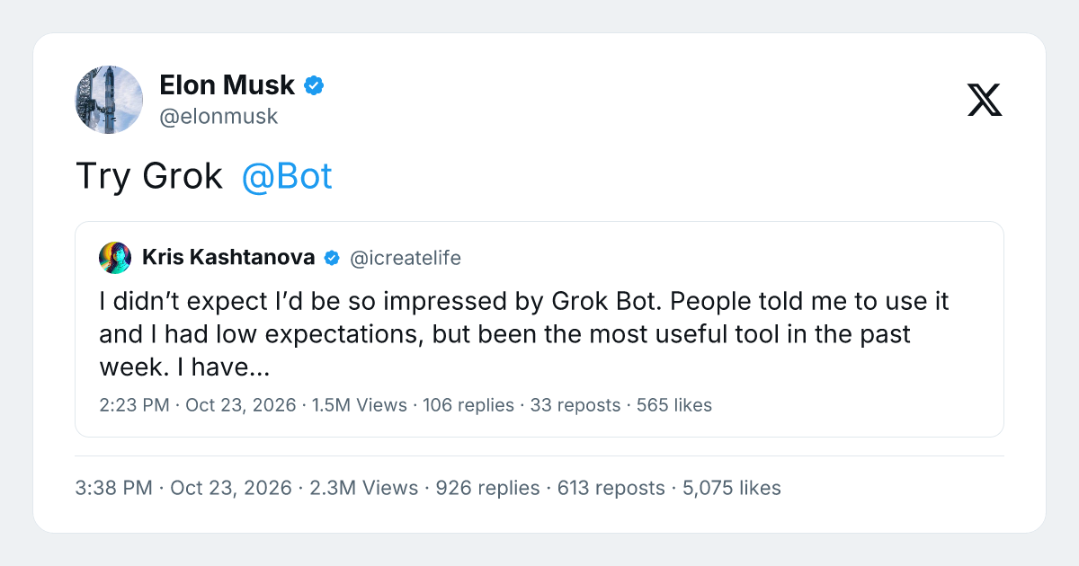Elon Musk Promotes Grok Bot After User Calls It Her Favorite AI Tool ...